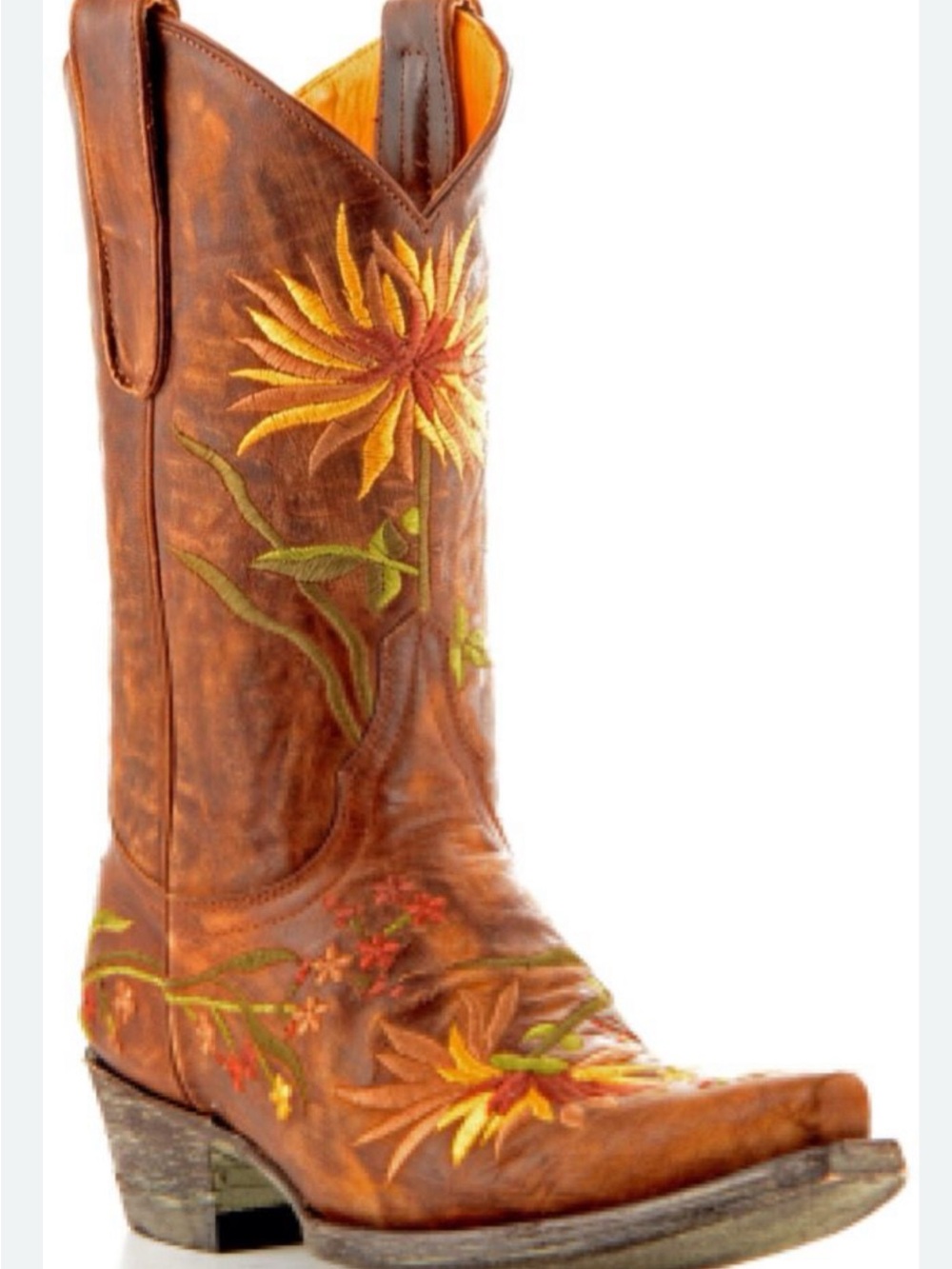 Old Gringo Ellie Brown Leather Floral Embroidered Cowboy Boots Size 8.5